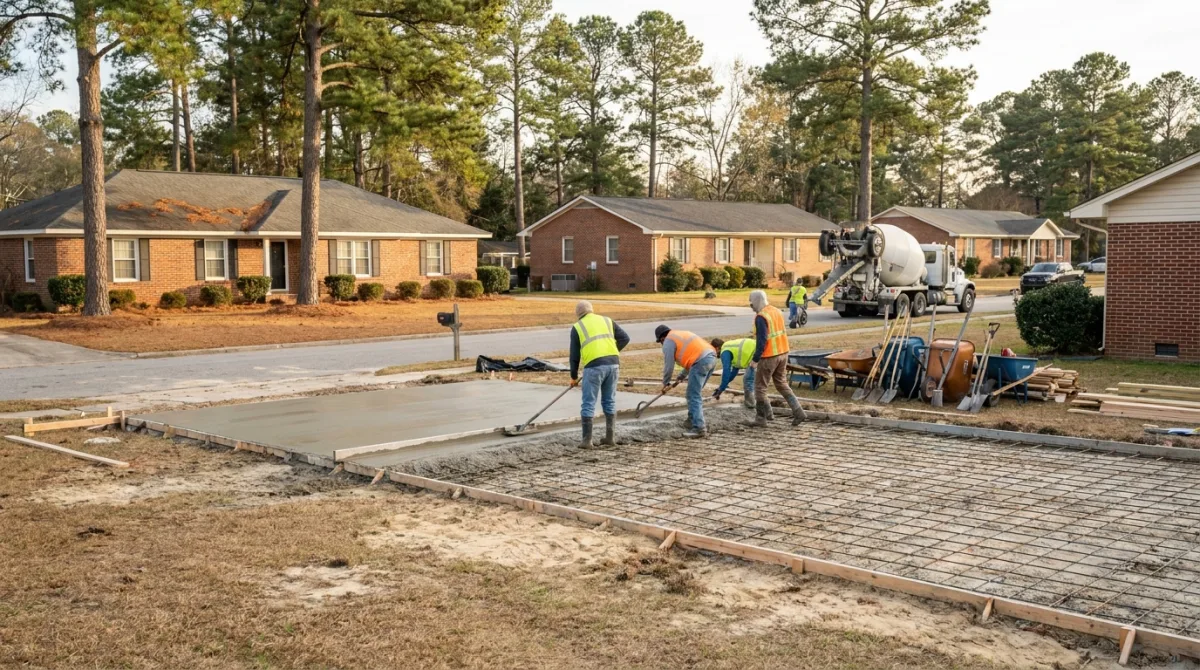 Concrete slab pour in Fayetteville