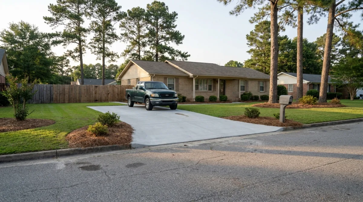 Completed driveway pour in Fayetteville