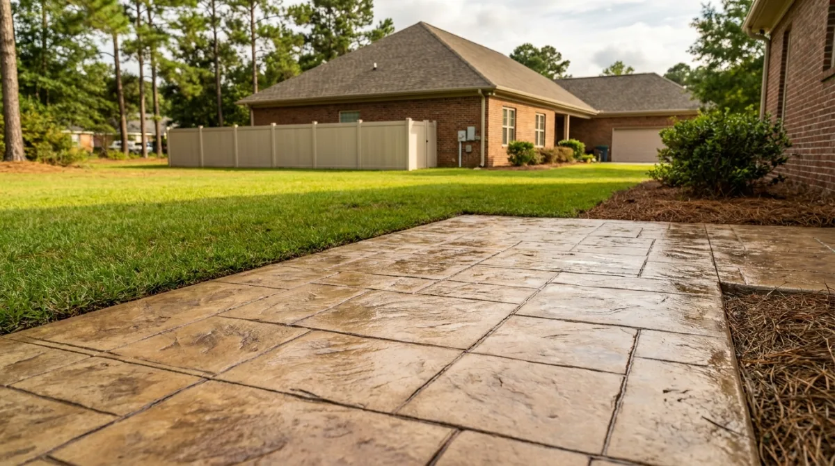 Ashlar slate stamped concrete patio