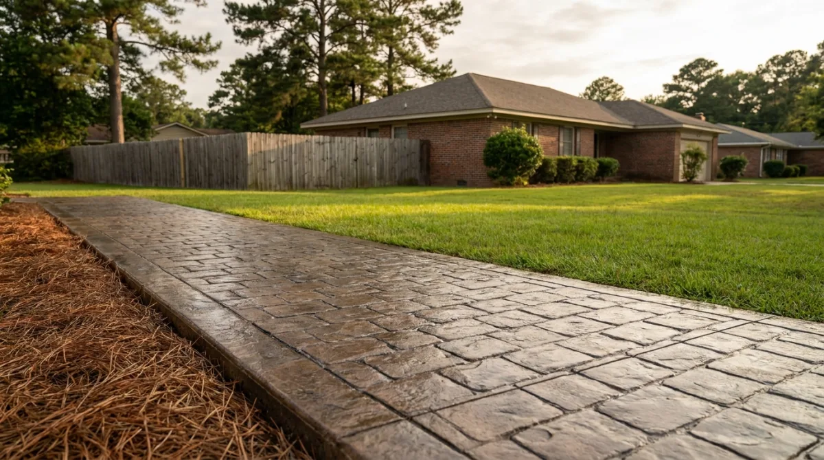 Cobblestone stamped concrete driveway