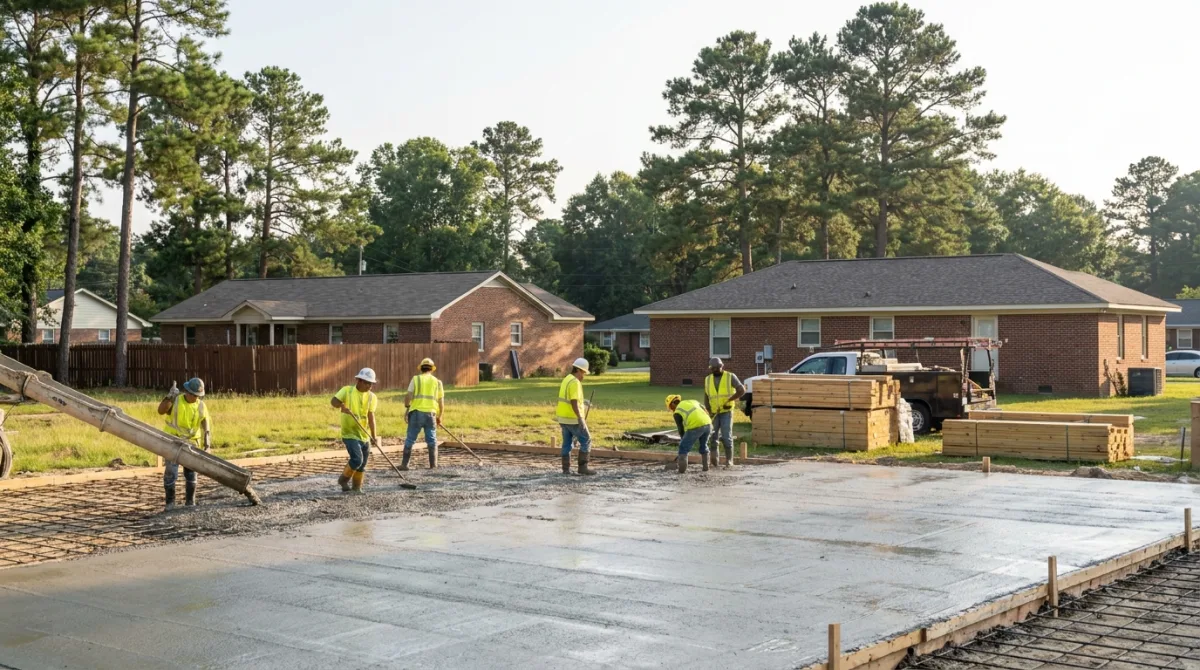 Concrete slab foundation pour in Fayetteville NC
