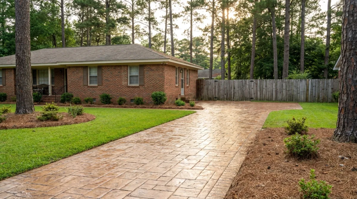 Stamped concrete driveway pattern in Fayetteville NC